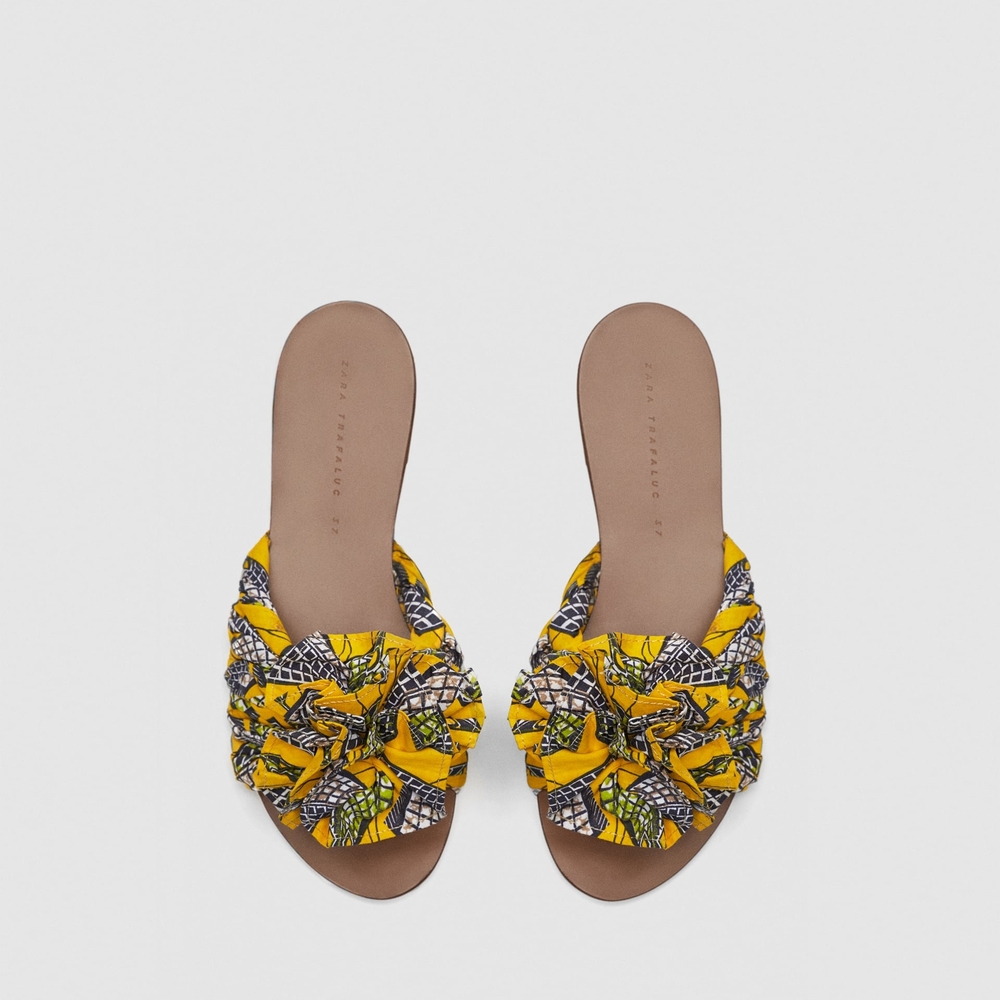 Zara Yellow and Black Floral Sandals